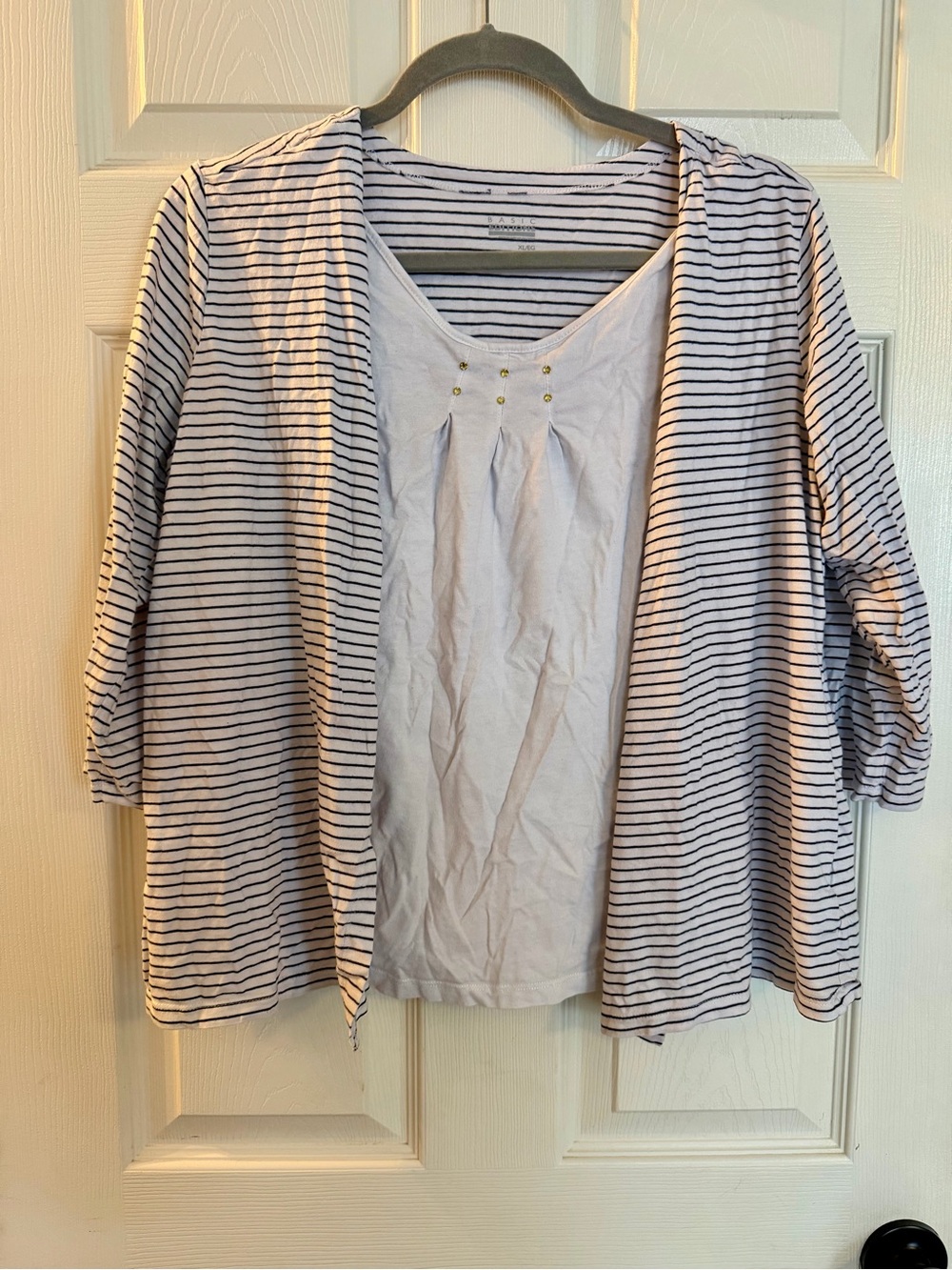 Basic Editions Striped Open-Front Tunic with attached White Inner Tank